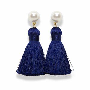 Pearl Tassel Earrings Navy